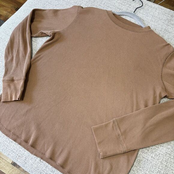 Duck Head Waffle Knit Thermal Long Sleeve Shirt Brown Crewneck Men's Small - Picture 1 of 7